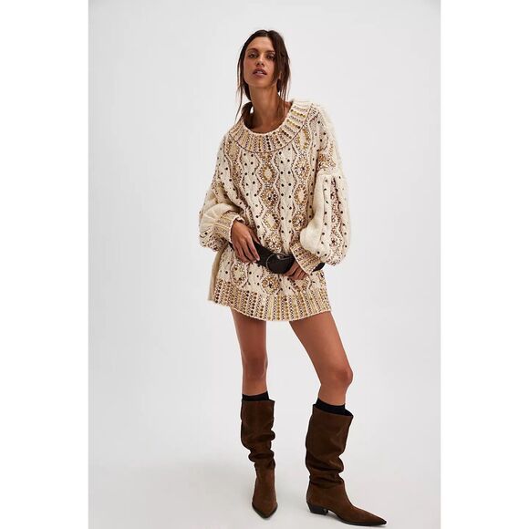 Free People Gilded Cable Embellished Jumper Size M